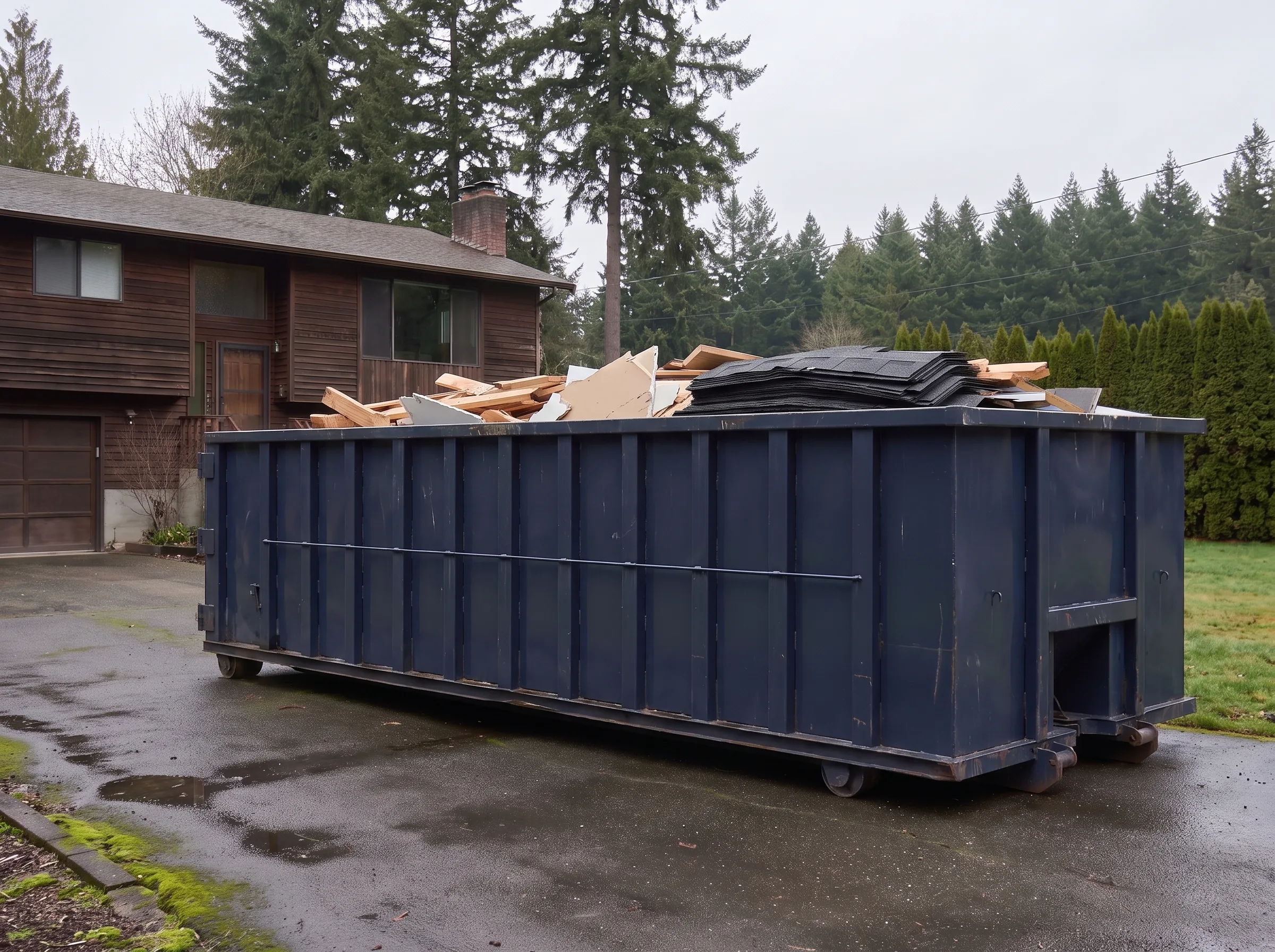 Roll-off dumpster being loaded in Baker County, OR